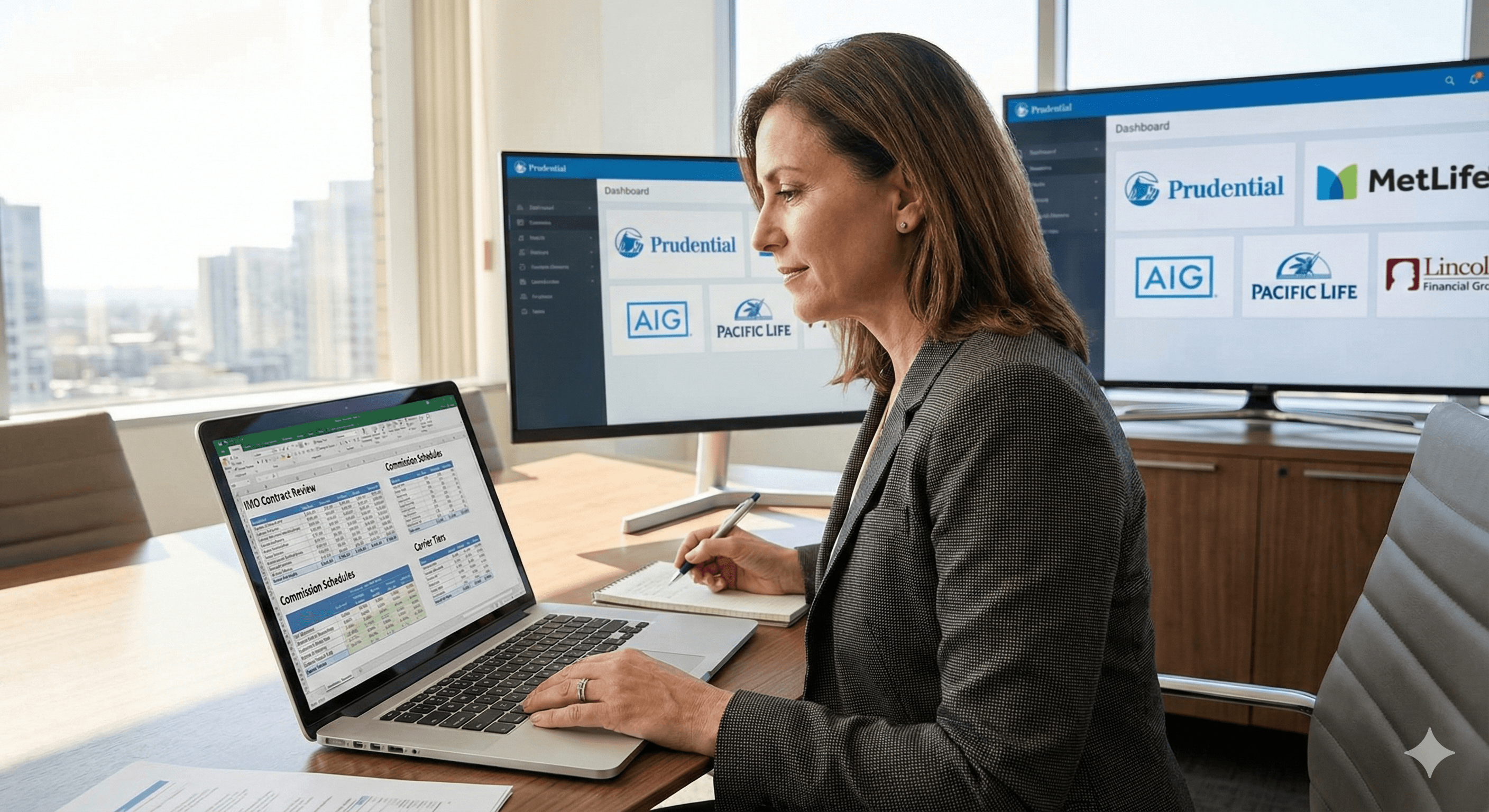 Insurance agent evaluating IMO contracts and commission structures