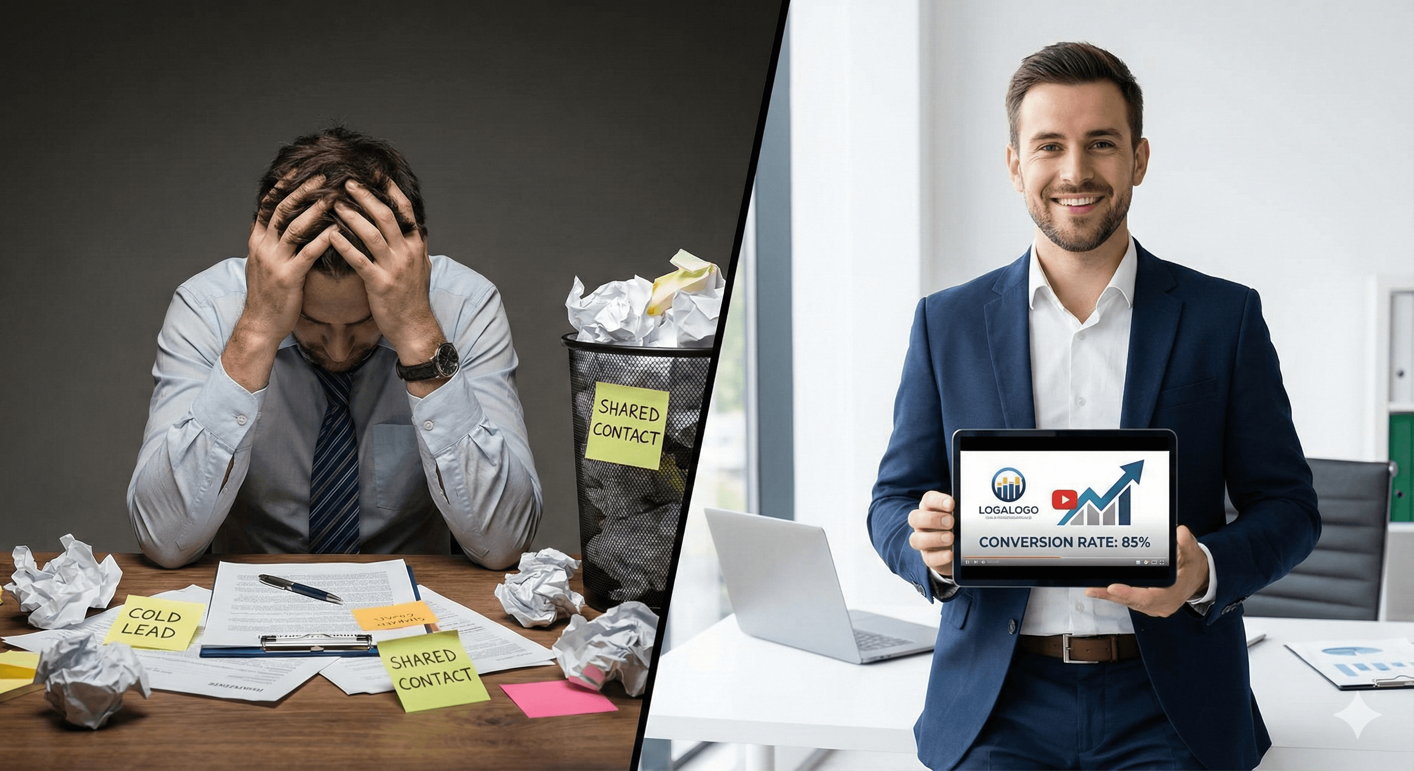 Insurance agent comparing shared leads vs branded leads